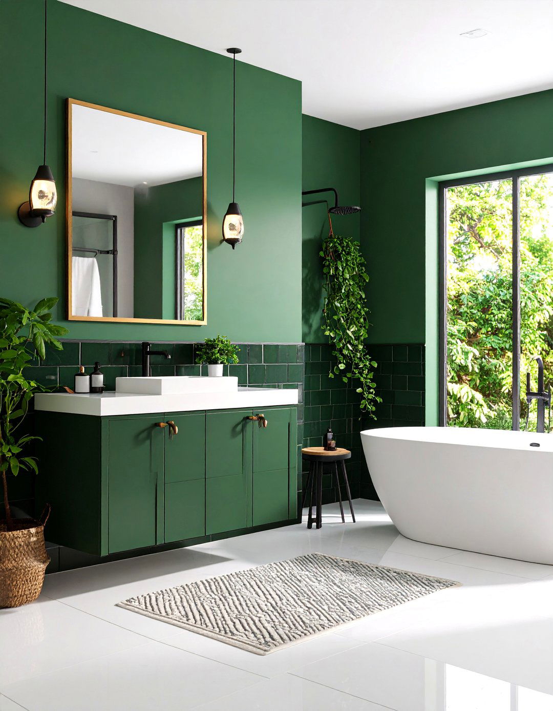 Forest Green Subway Tile with Dark Grout Drama - 25 Green Tile Bathroom Ideas