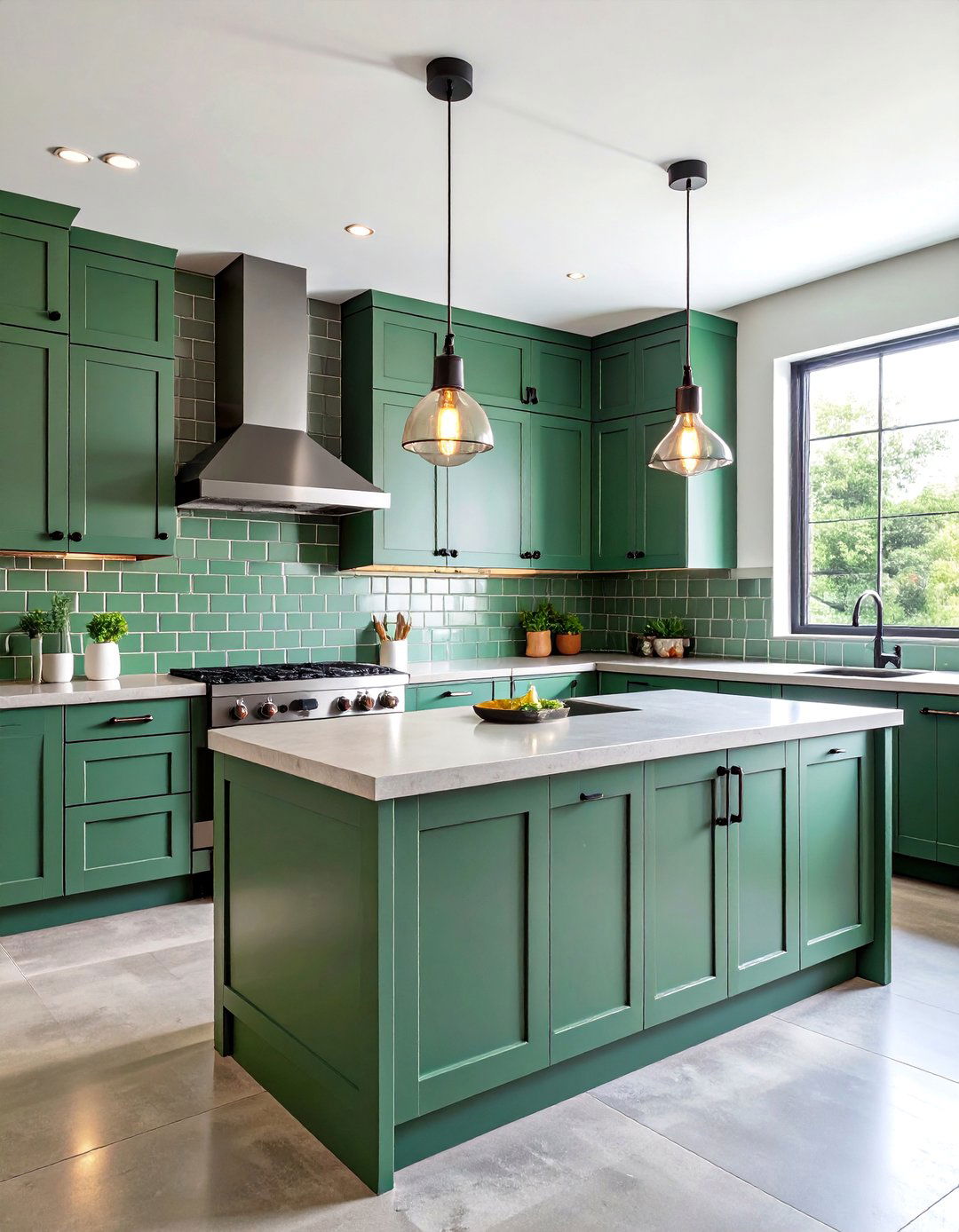 Forest Green Subway with Industrial Elements - 25 Kitchen With Green Backsplash Ideas