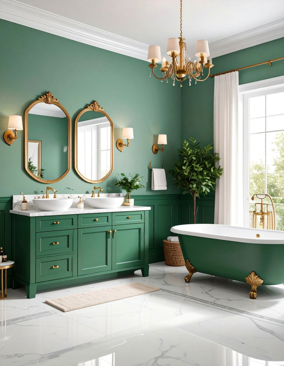 Forest Green Traditional Bathroom with Crown Molding - 25 Forest Green Bathroom Ideas