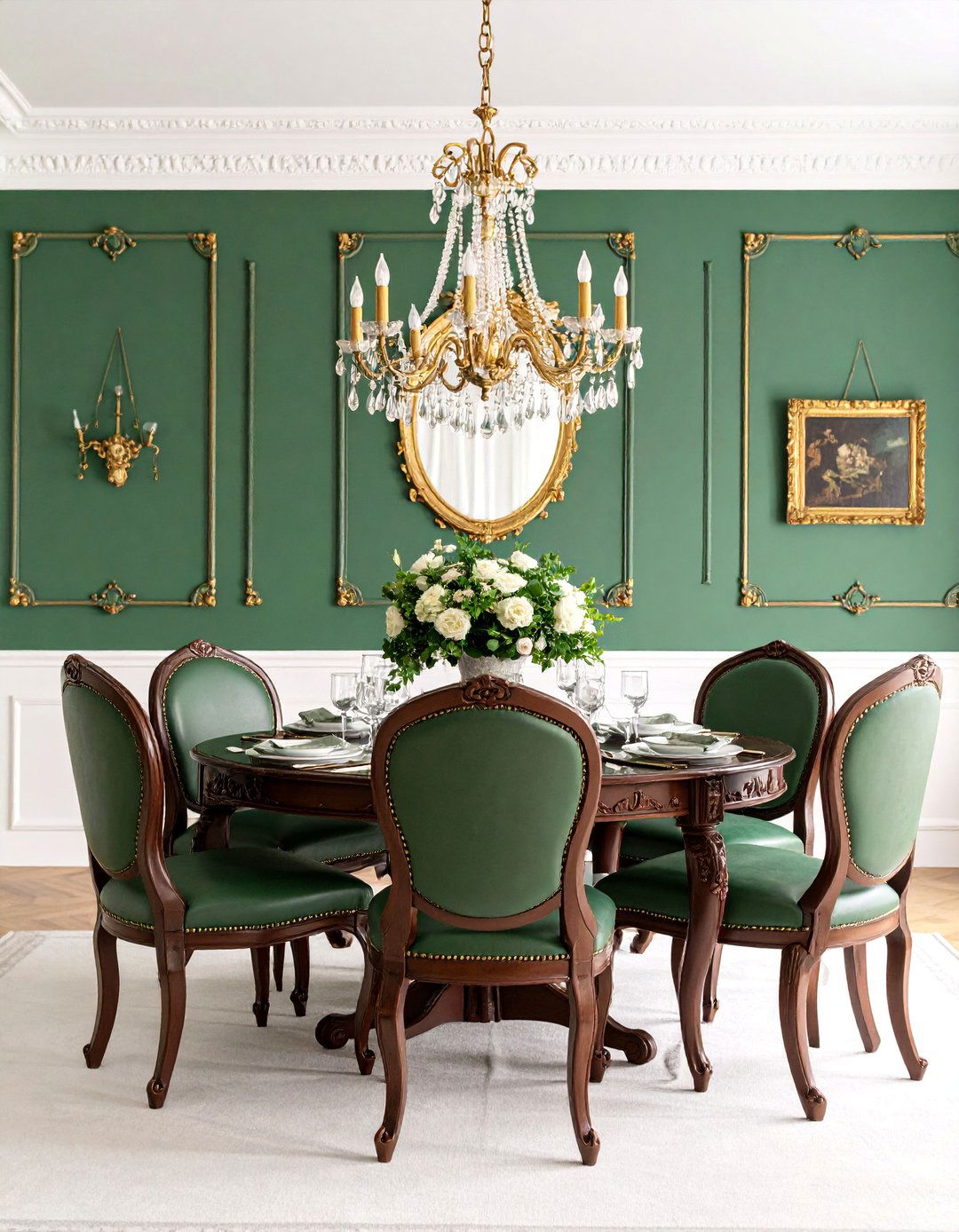Forest Green Traditional English with Classic Elements - 25 Green Dining Room Ideas