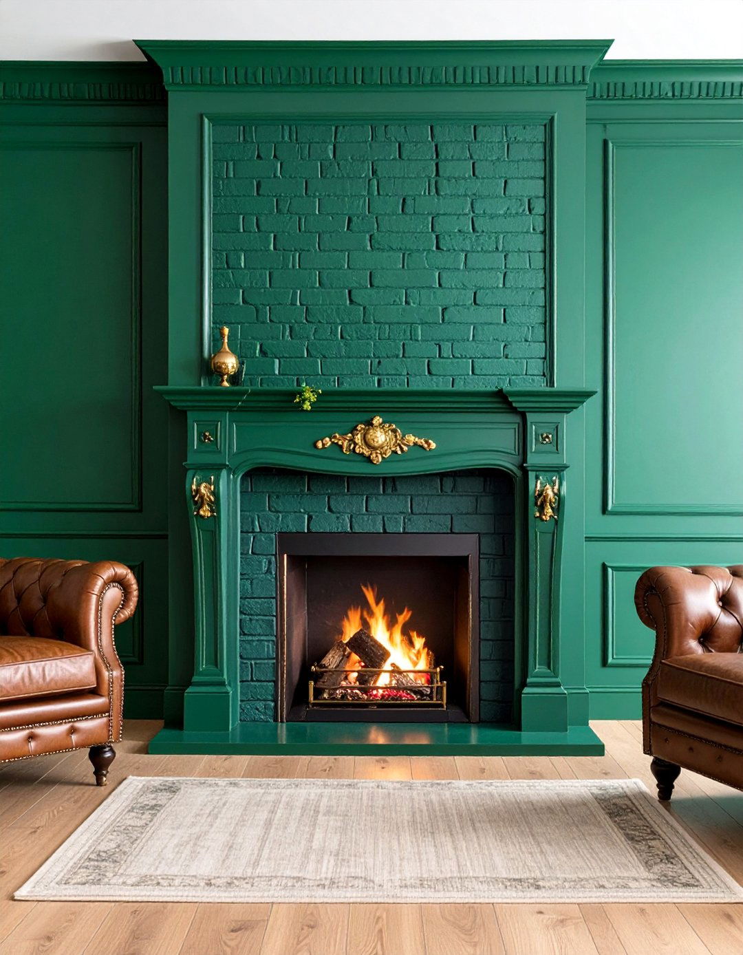 Forest Green Traditional Painted Fireplace - 25 Painted Brick Fireplace Ideas