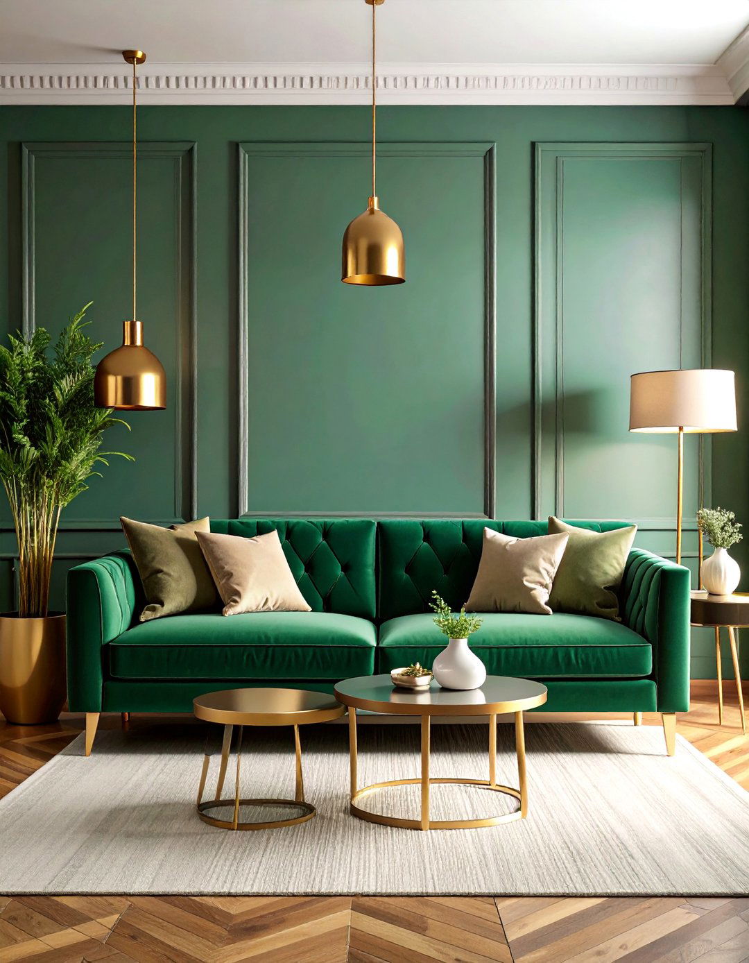 Forest Green Velvet Sofa with Brass Accents - 25 Forest Green Living Room Ideas