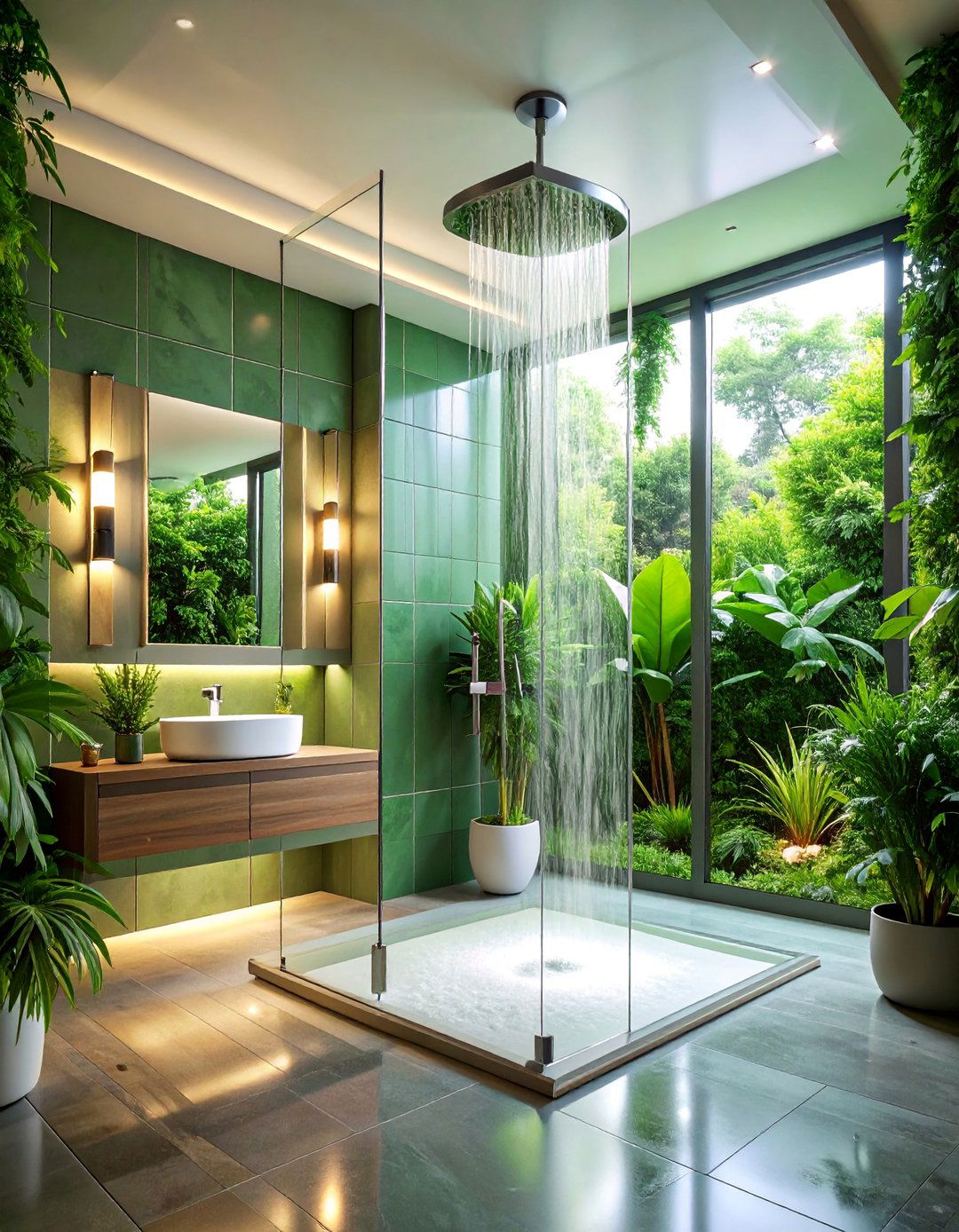 Forest Green Walk In Shower with Rain Head - 25 Forest Green Bathroom Ideas