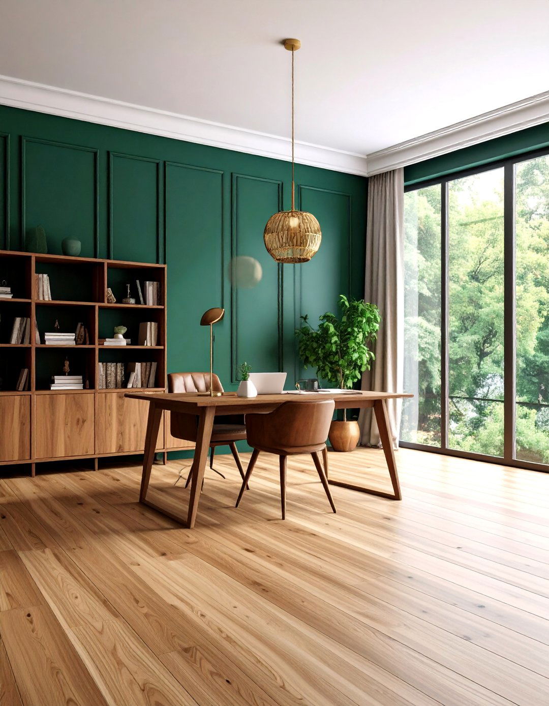 Forest Green Walls with Honey Pine Floors - 25 Floor and Wall Color Ideas