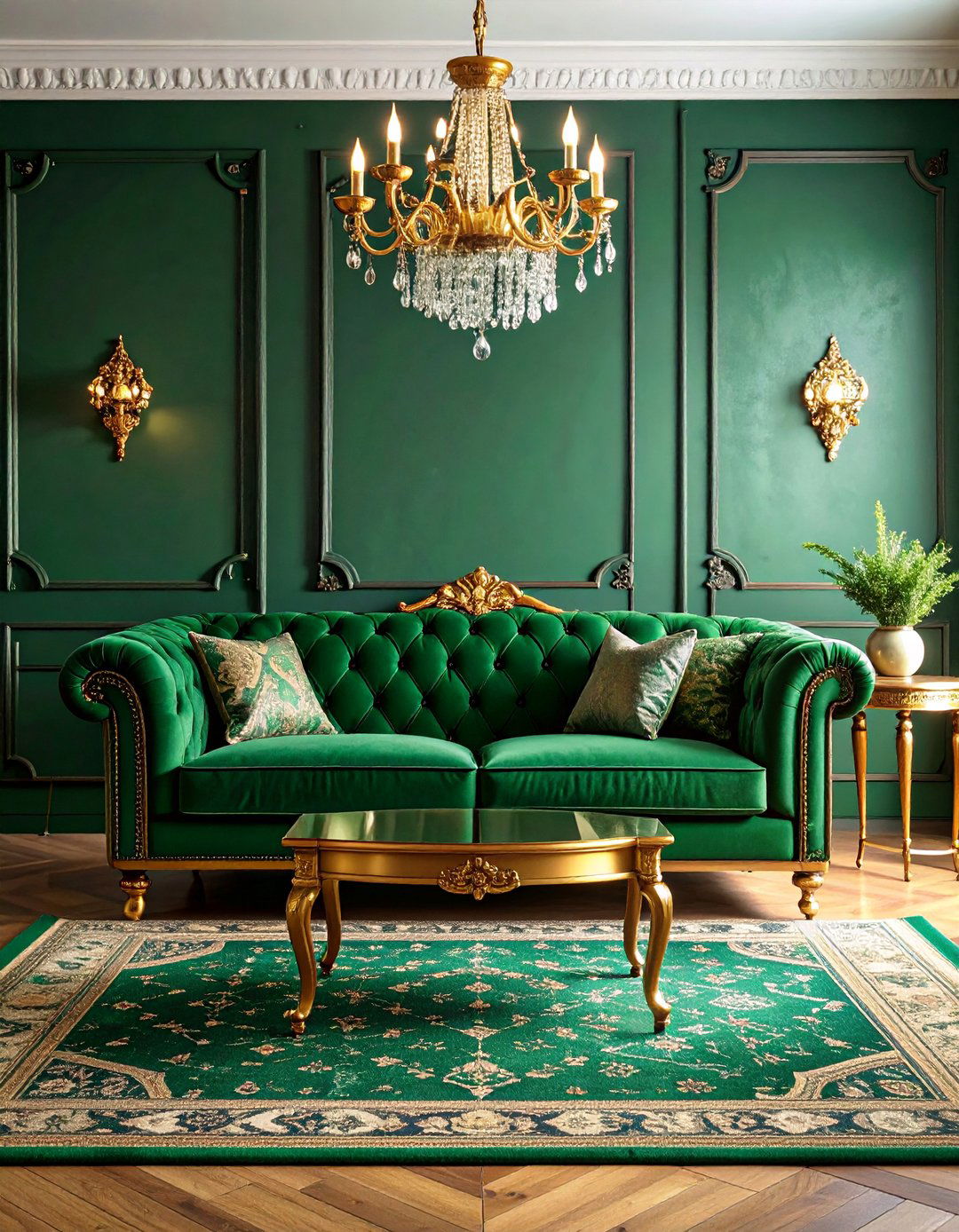 Forest Green and Antique Gold Traditional Living Room - 25 Green and Gold Living Room Ideas