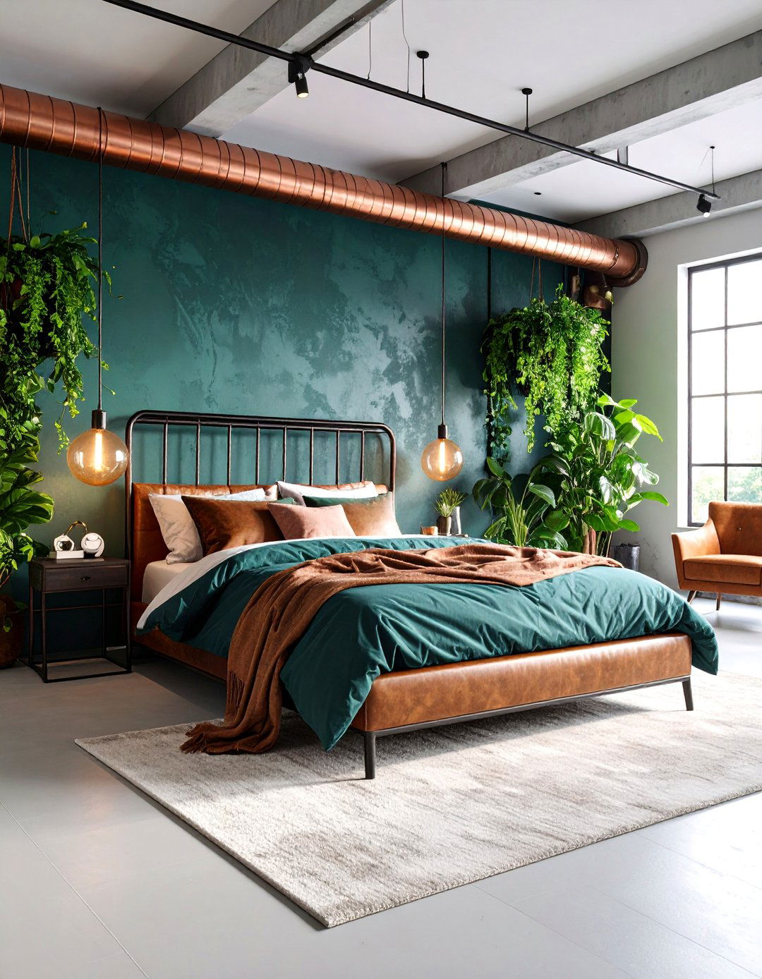 Forest Green and Copper Industrial - 25 blue and green bedroom ideas