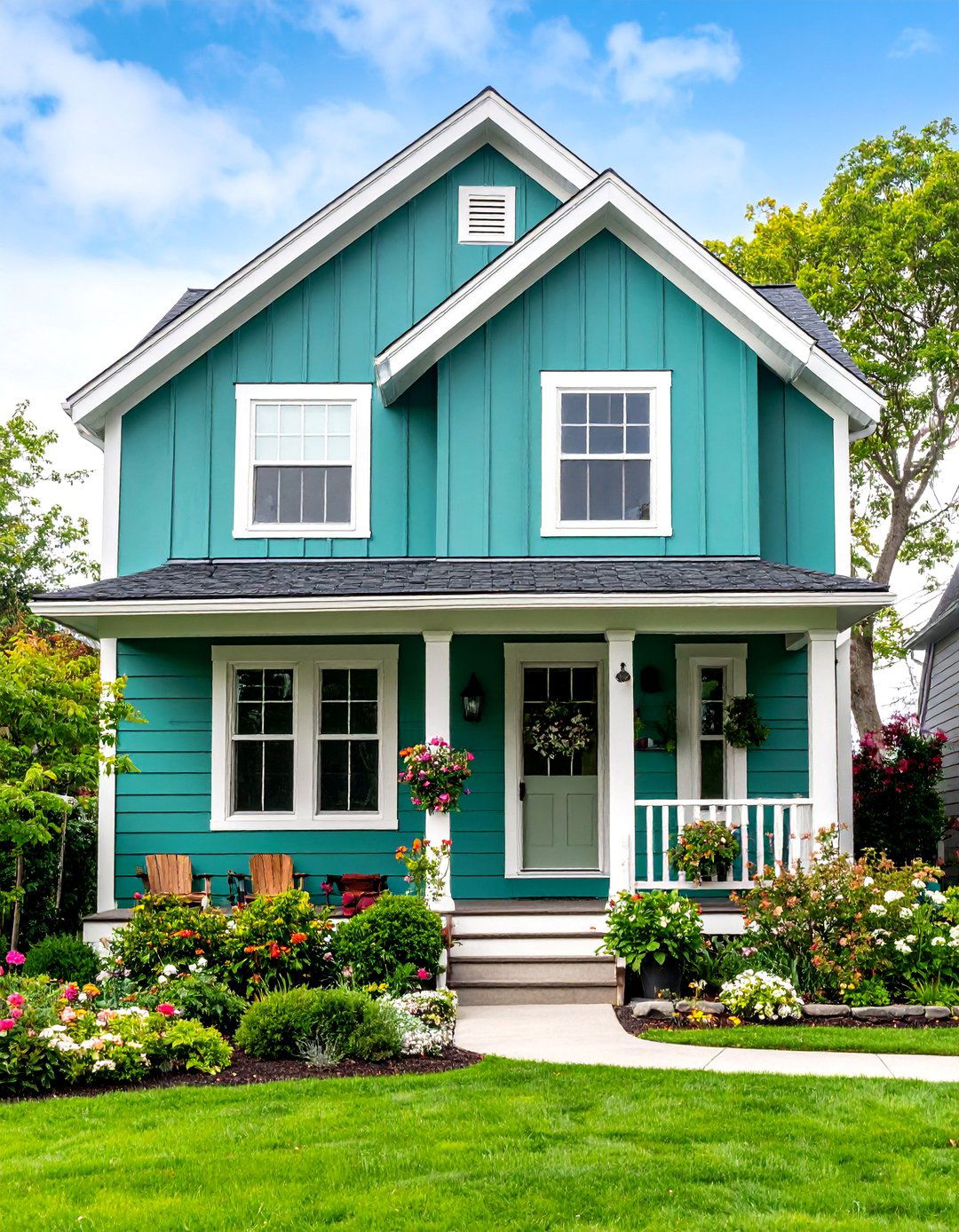 Forest Green and Cream Vertical Board and Batten - 25 Two-tone Siding Designs
