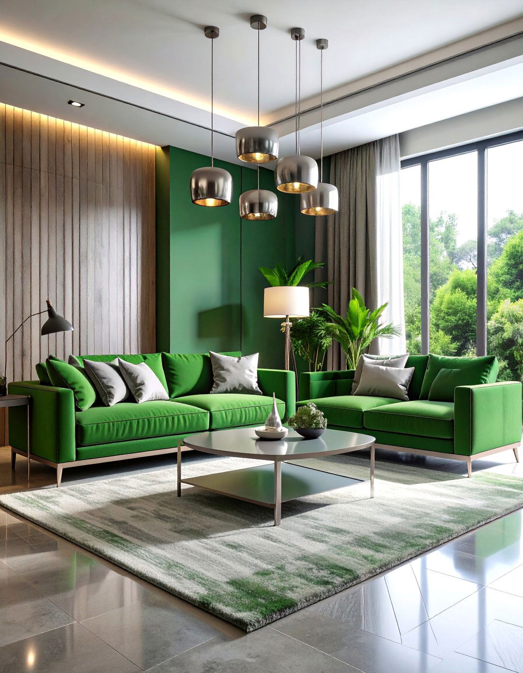 Forest Green and Silver Modern Living Room - 25 Forest Green Living Room Ideas