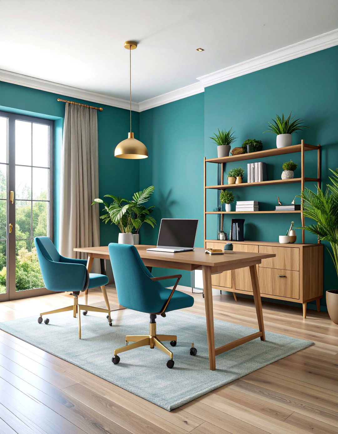 Forest Green and Sky Blue Home Office Retreat - 25 Blue and Green Color Combos for Decorating