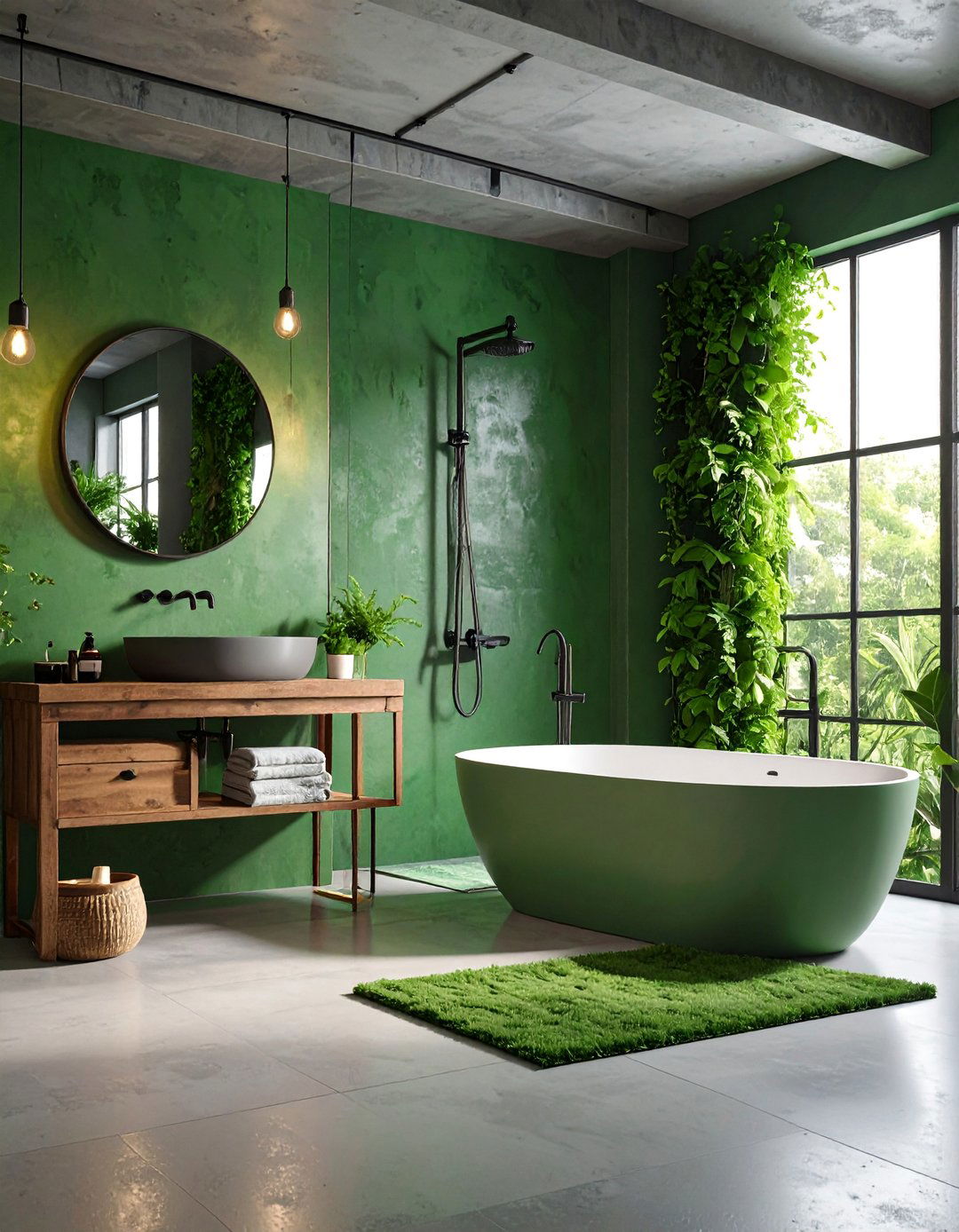 Forest Green and Steel Grey Industrial Bathroom - 25 Green and Grey Bathroom Ideas