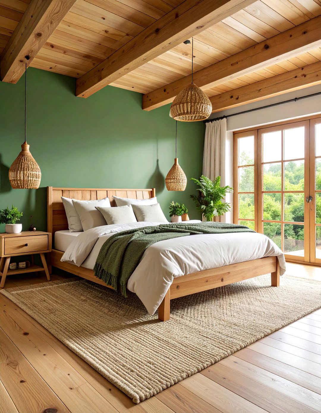 Forest Green with Wood Beam Ceiling - 25 Dark Green Bedroom Ideas