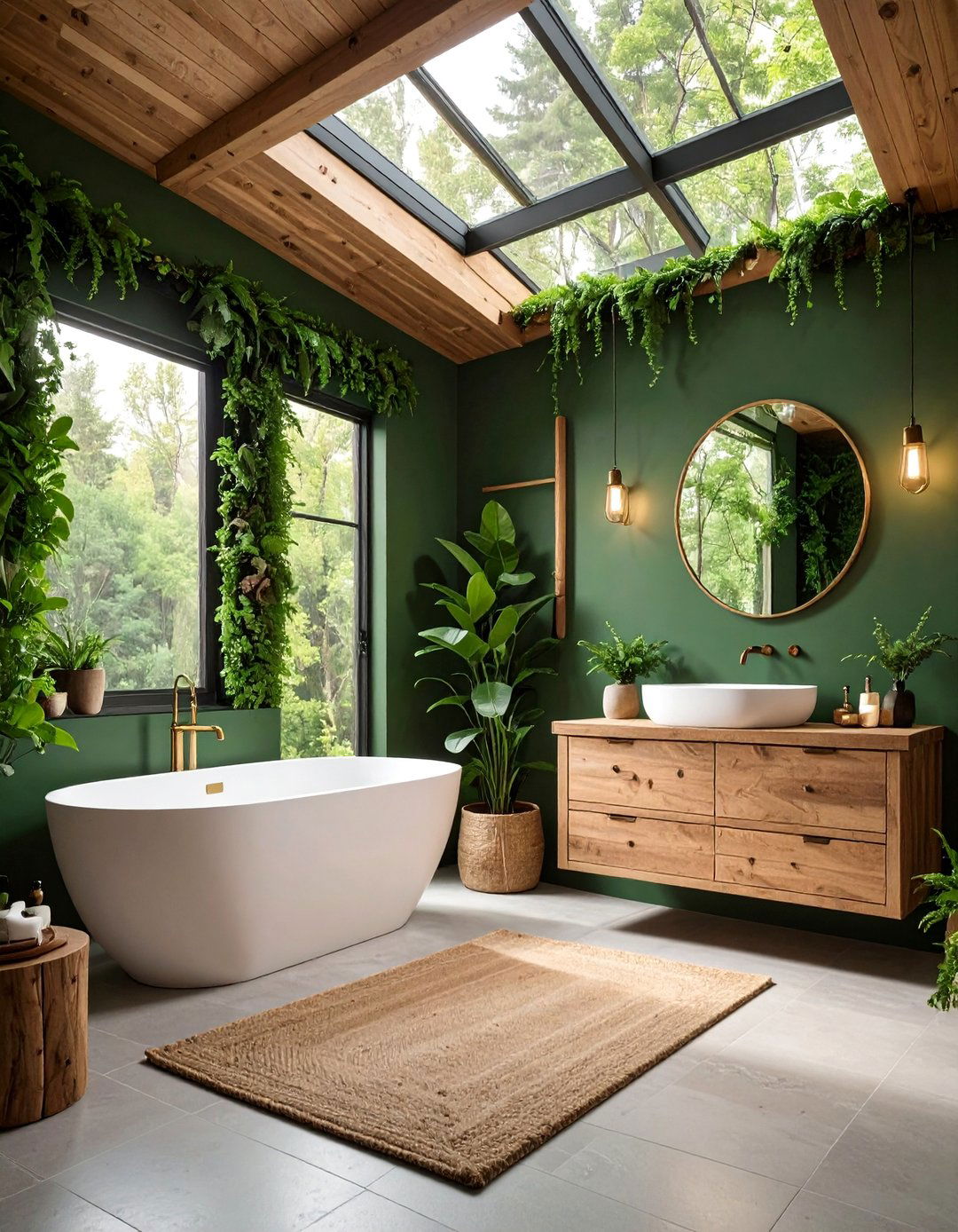 Forest Inspired Cottage Bathroom with Wooden Elements - 25 Boho Cottage Style Decor Ideas