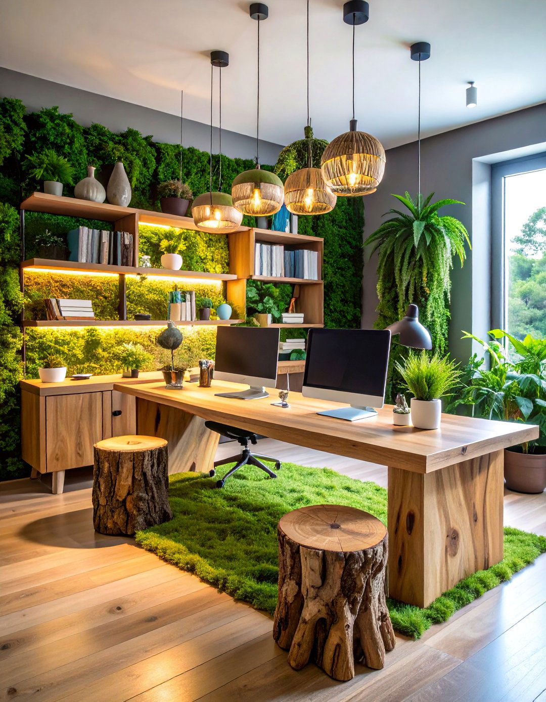 Forest Inspired Natural Wood Office - 25 Green Home Office Ideas