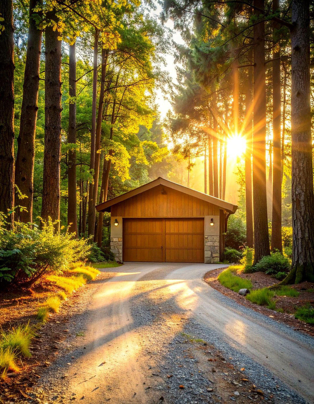 Forest Path Sunlight Filtering Garage Door Mural - 25 Garage Door Murals