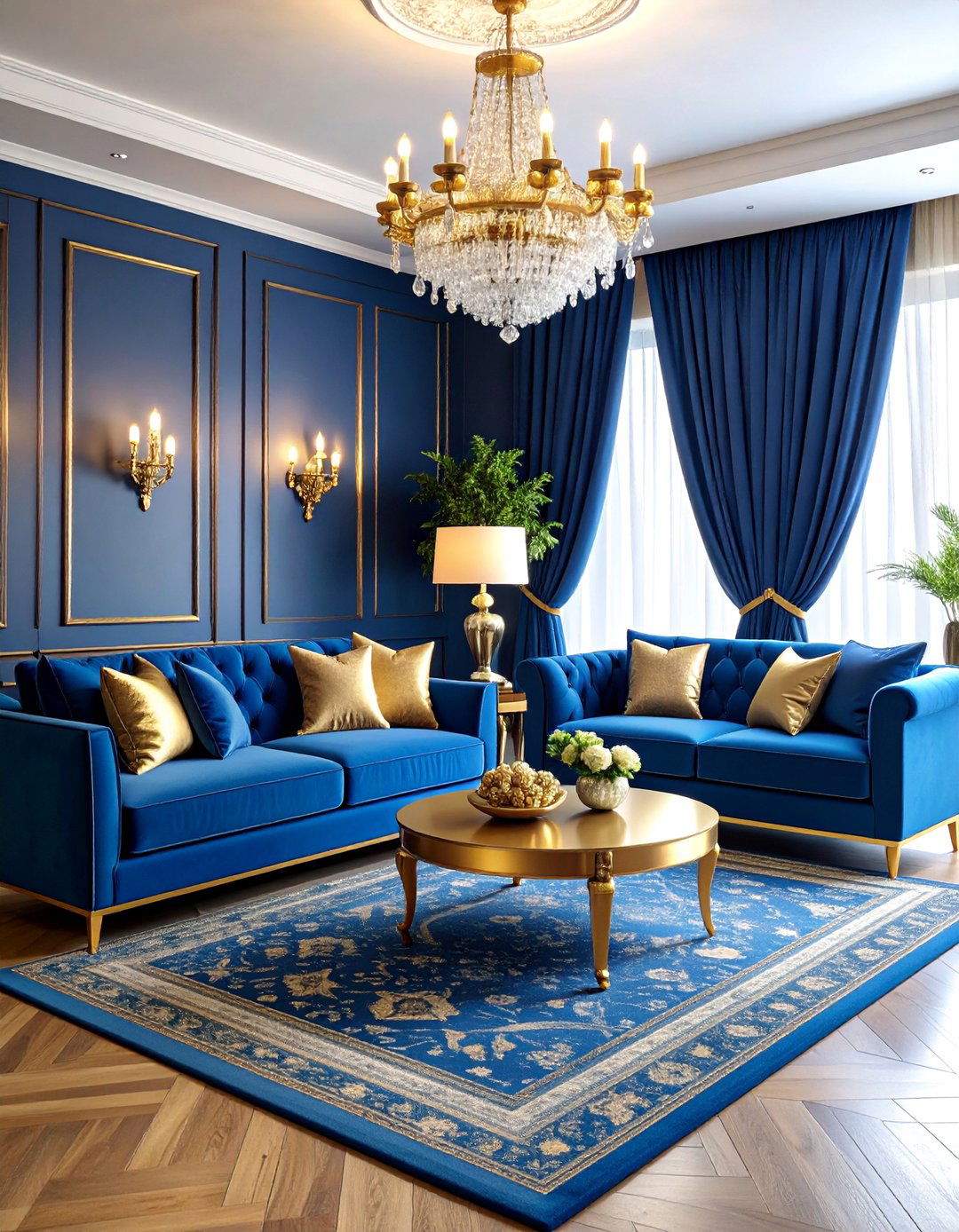 Formal Blue and Gold Living Room - 25 Blue and Gold Living Room Ideas