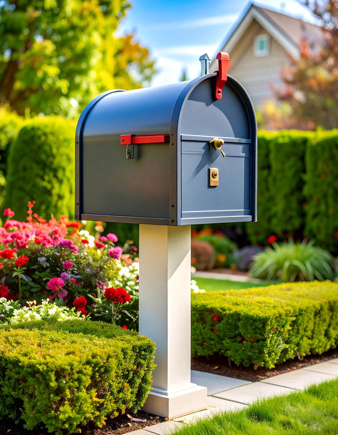 Formal Boxwood Border Mailbox Design - 25 Mailbox Landscaping Ideas