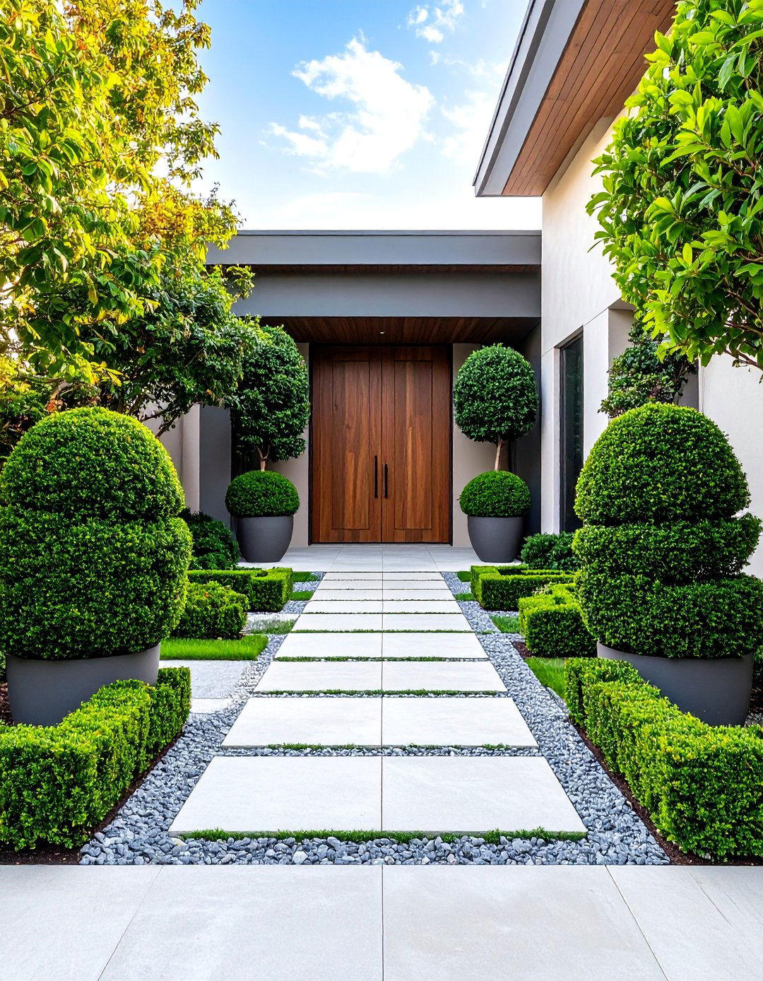 Formal Entrance Garden with Paired Plantings - 25 Formal Garden Ideas