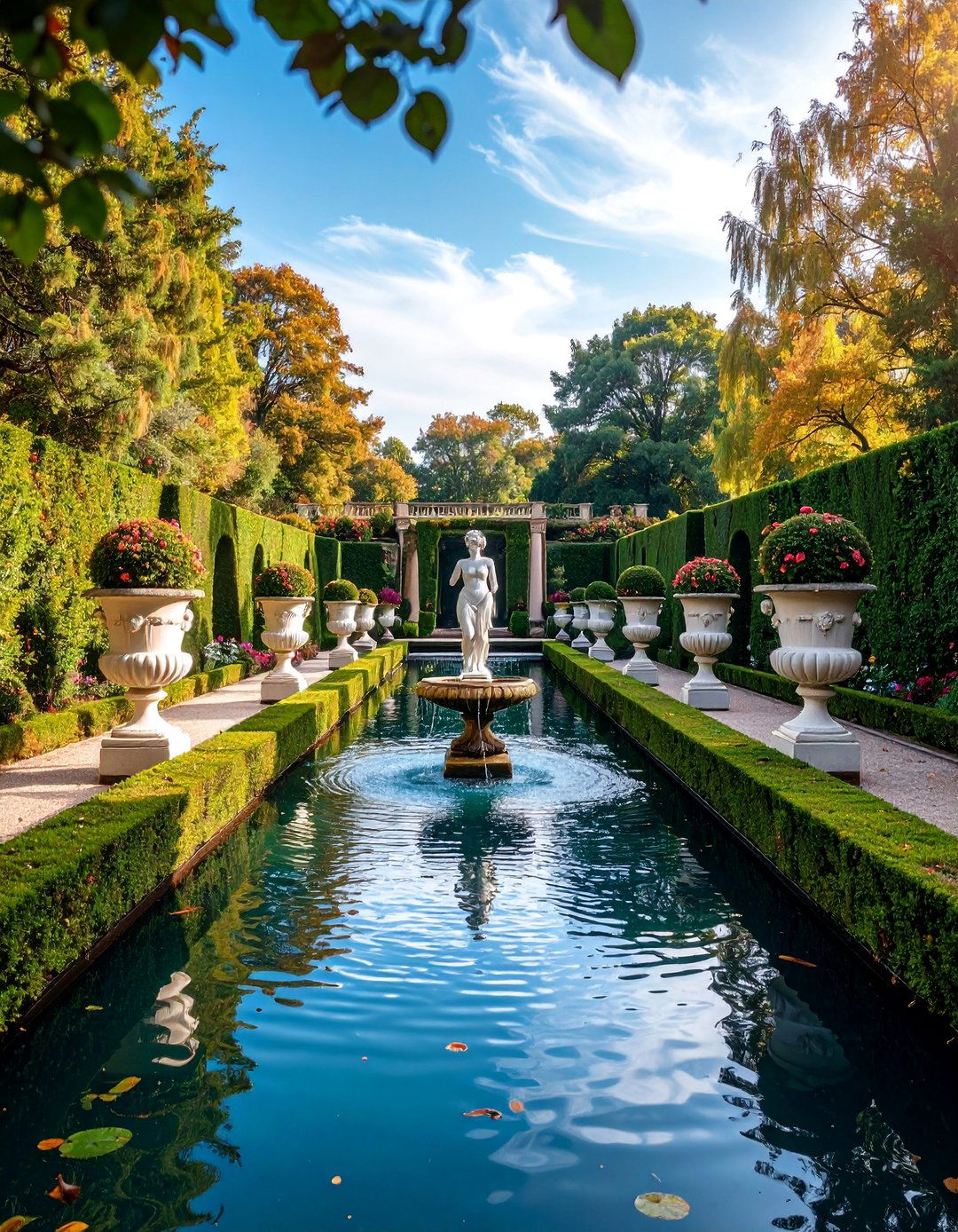Formal Estate Duck Pond with Symmetrical Garden Layout - 25 Duck Pond Ideas