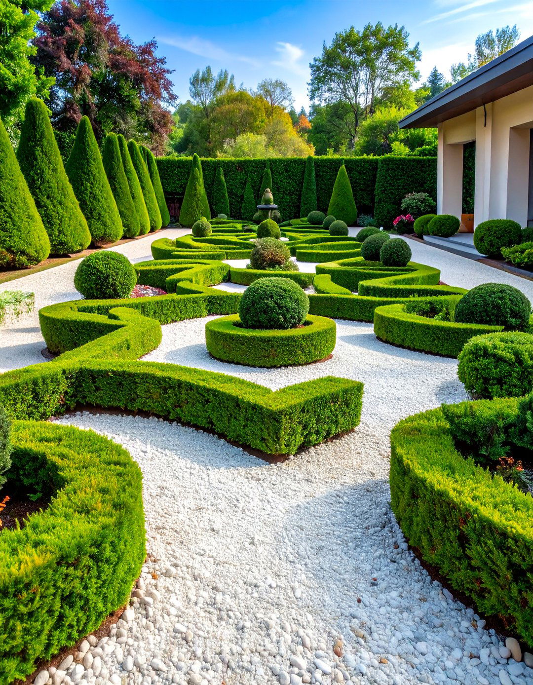 Formal Evergreen Parterre Garden - 25 Front Yard Evergreen Landscaping Ideas