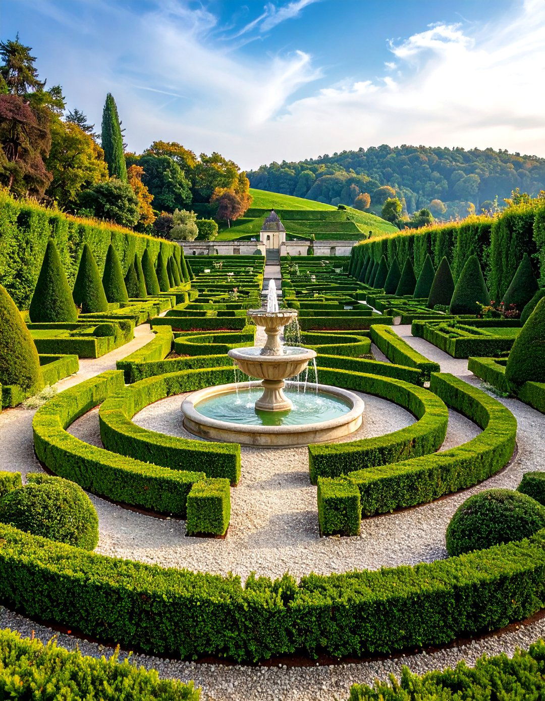 Formal French Parterre Garden on Terraced Levels - 25 Down Sloped Backyard Ideas