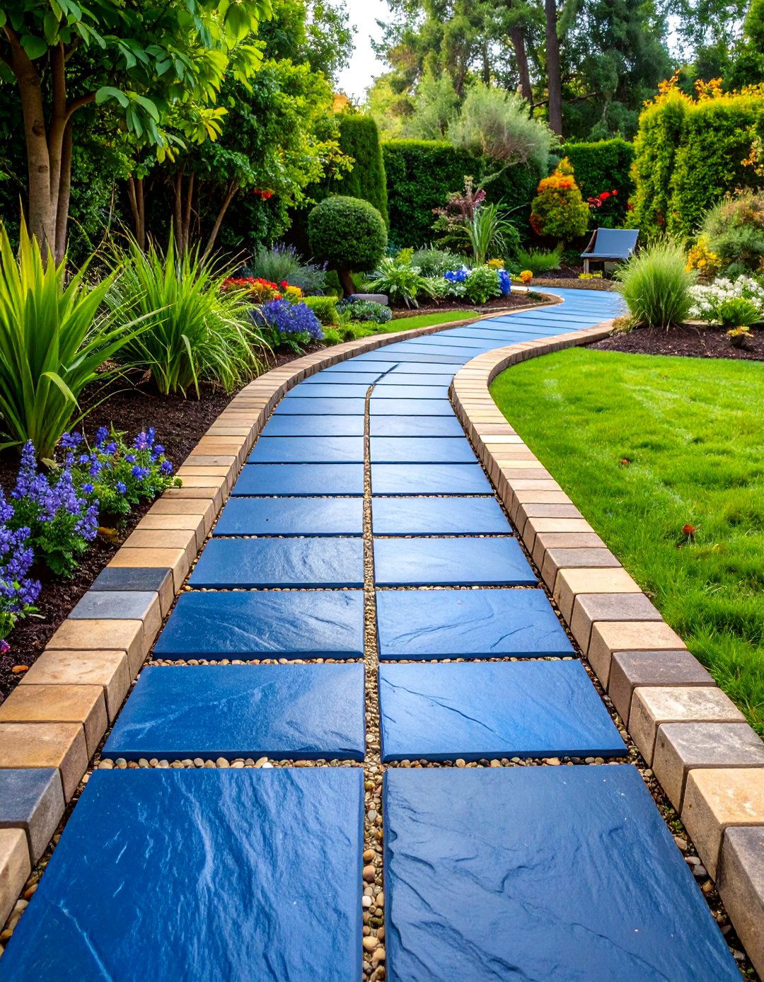 Formal Geometric Bluestone Walkway with Brick Borders - 25 Bluestone Walkway Ideas