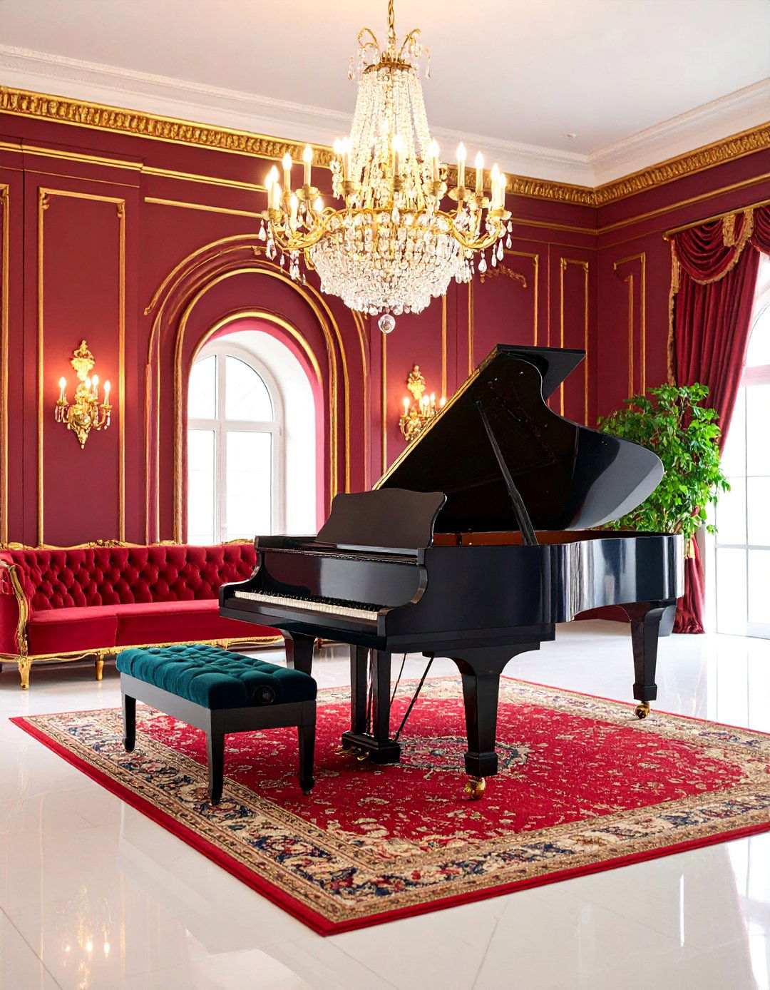 Formal Music Salon with Baby Grand Piano Centerpiece - 25 Piano Room Ideas