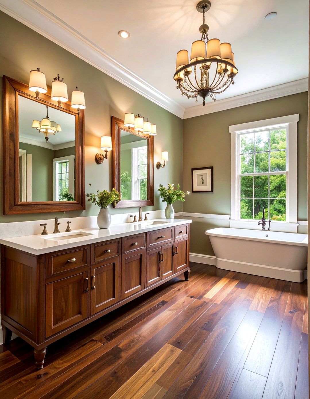 Formal Powder Room with Dramatic Wallpaper and Fixtures - 25 Dark Walnut Floors for Rooms