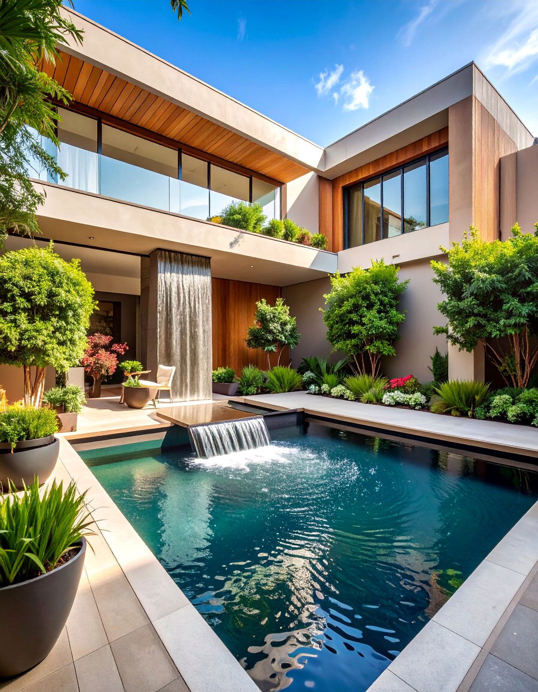 Formal Rectangular Pond with Wall Waterfall - 25 Small Pond Ideas With Waterfalls