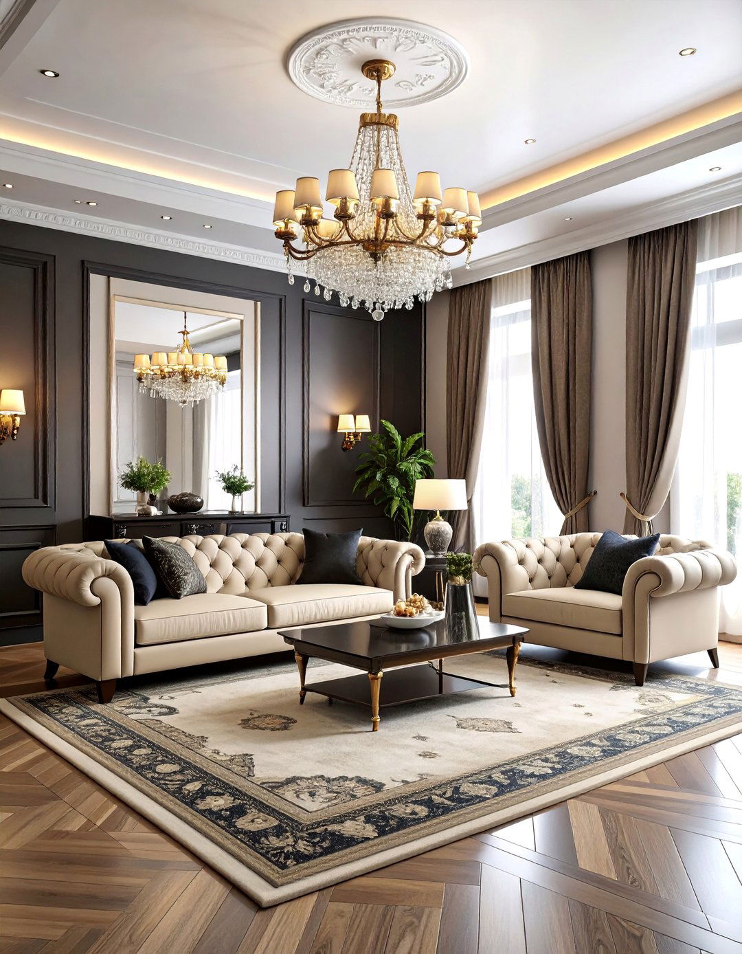 Formal Traditional Black Beige Living Room - 25 Black and Beige Living Room Ideas