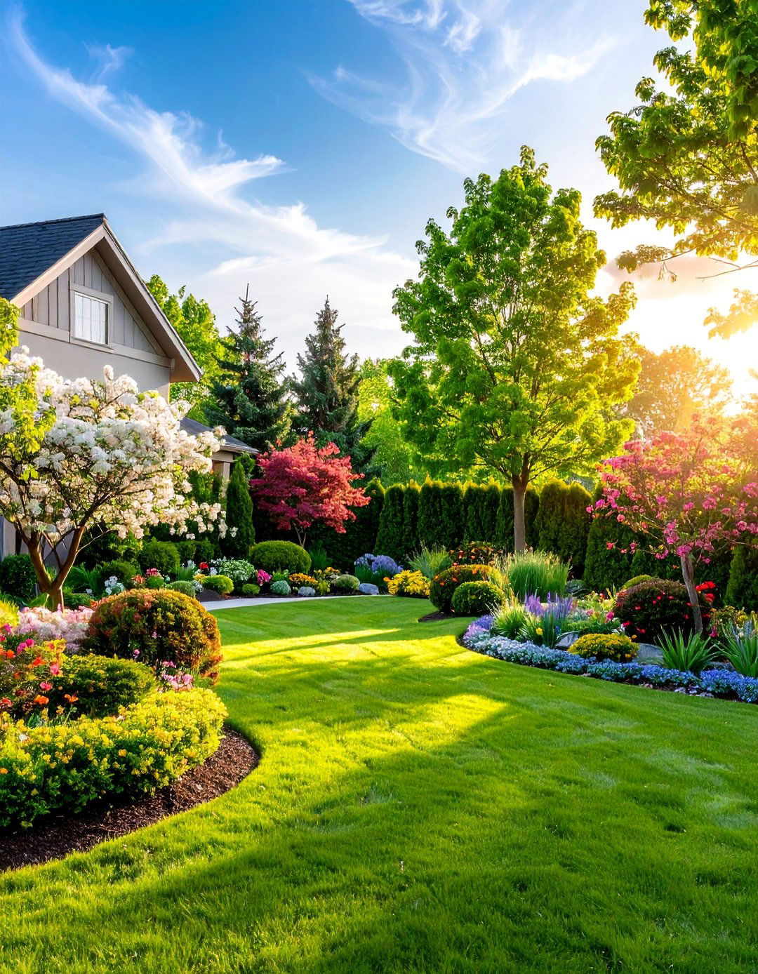 Four Season Interest Garden with Evergreen Structure - 25 Front Yard Landscaping Ideas