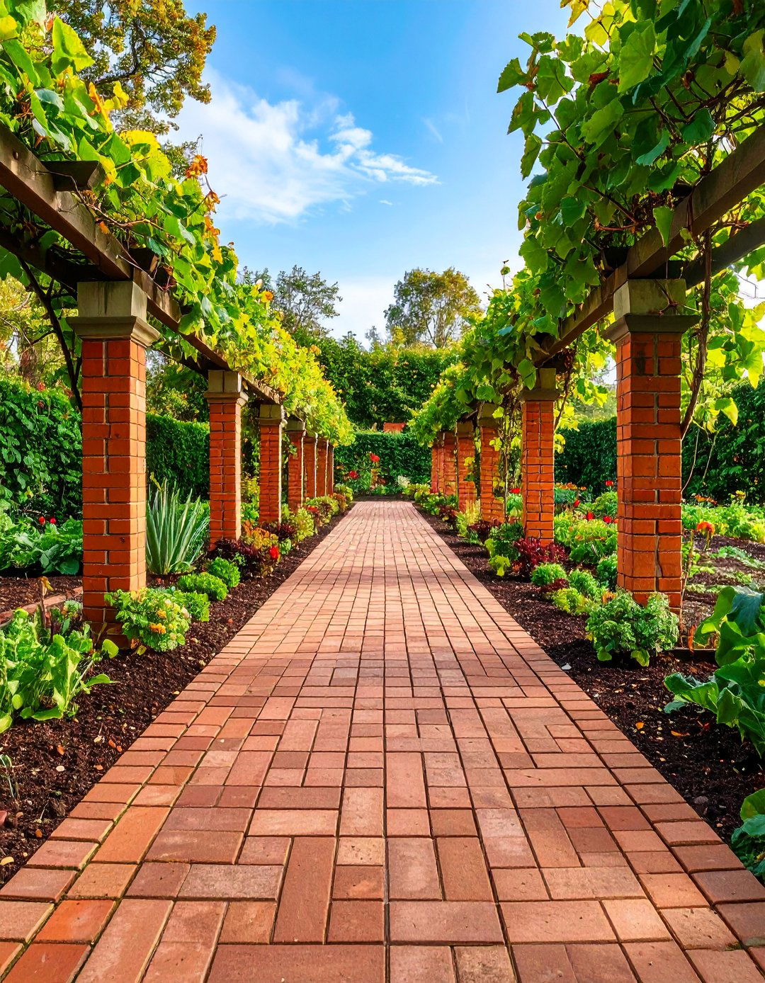 Four Square Vegetable Parterre with Brick Pathways - 25 Parterre Garden Ideas