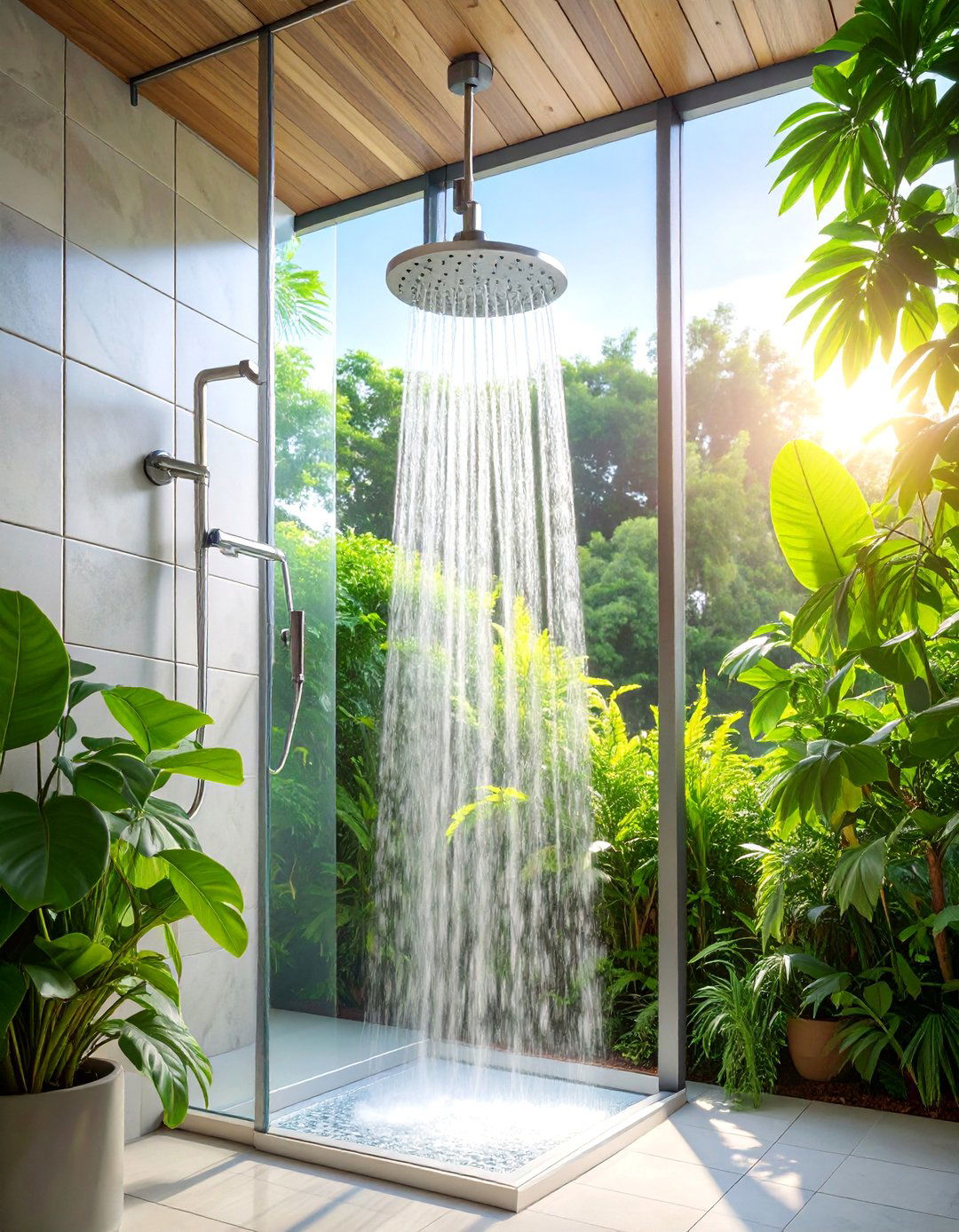 Frameless Glass Walk In Shower with Rain Head - 25 Modern Shower Ideas