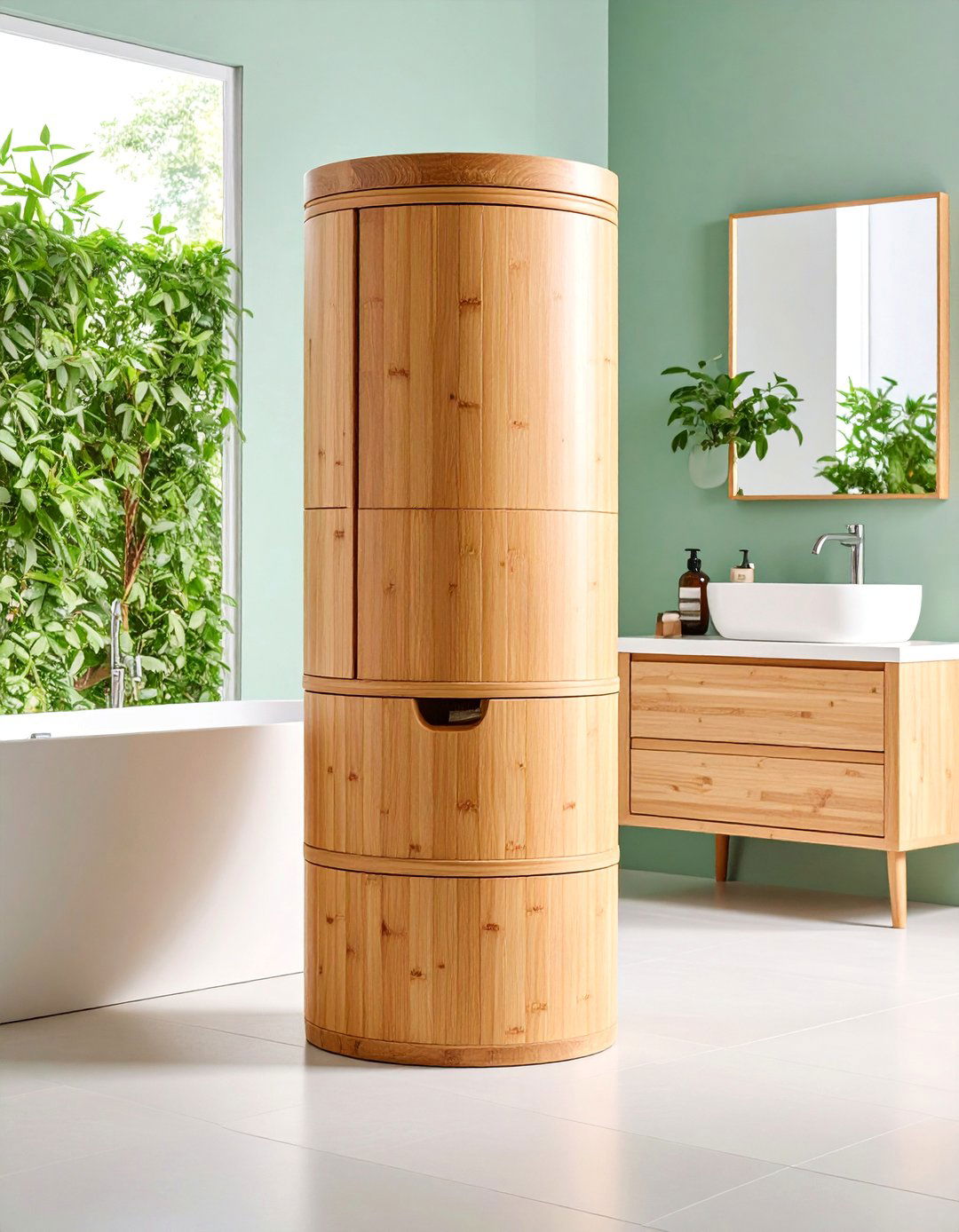 Freestanding Bamboo Storage Tower with Lid - 25 Toilet Paper Storage Ideas