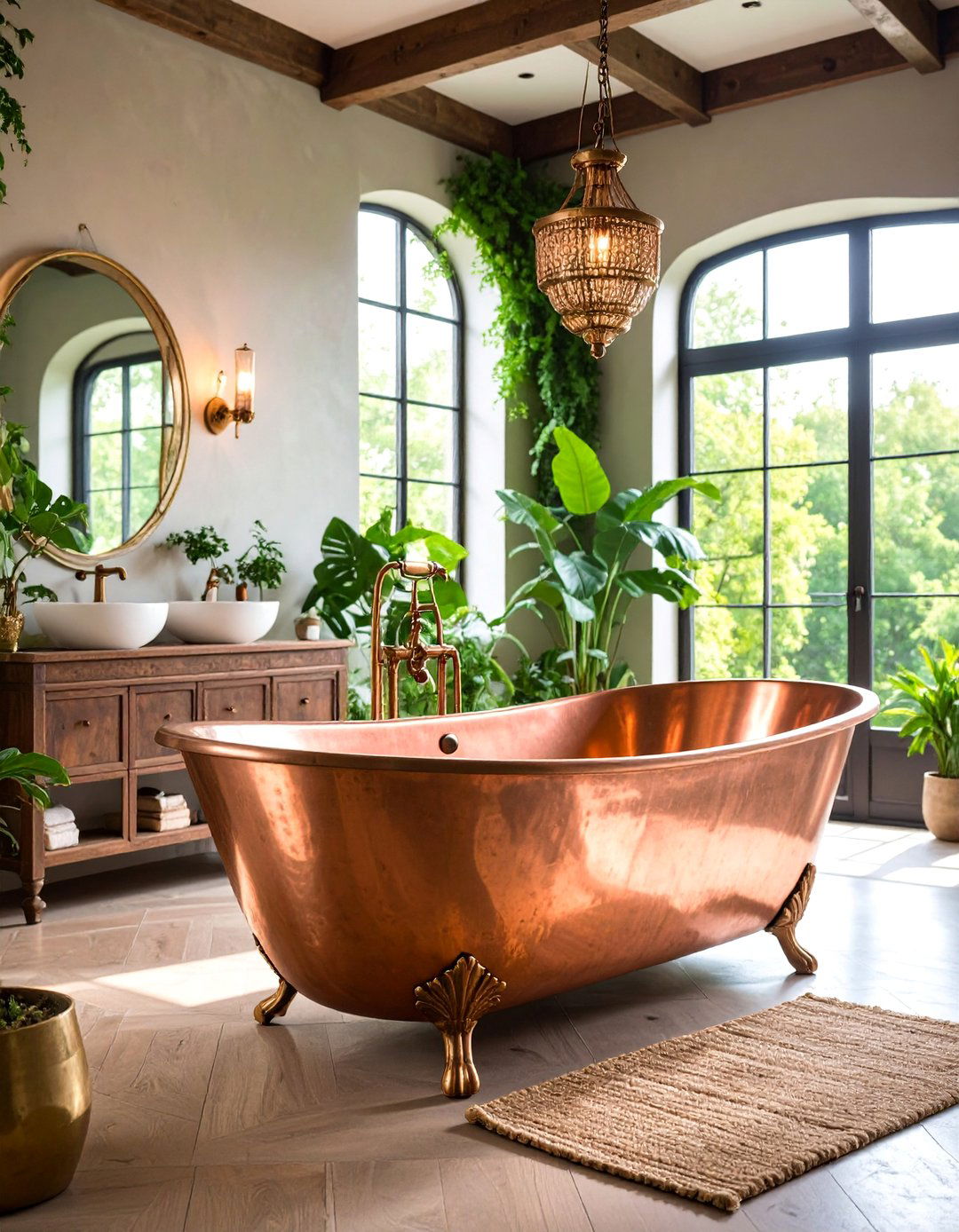 Freestanding Copper Bathtub with Vintage Charm - 25 Elegant Bathroom Decor Ideas