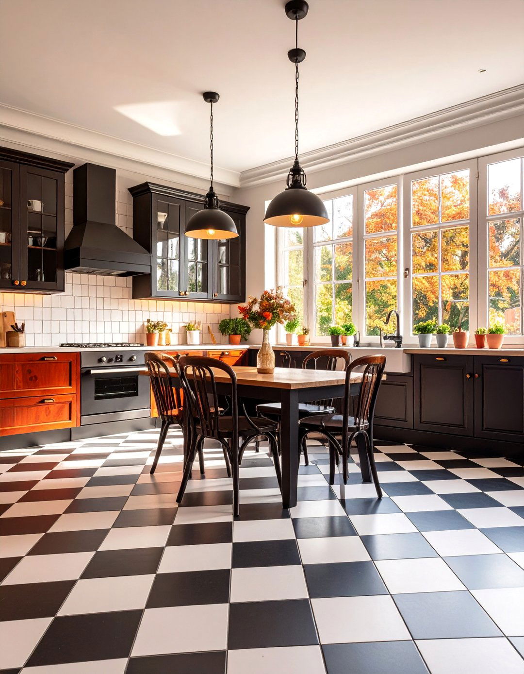 French Bistro Kitchen with Checkered Floors - 25 French Country Kitchen Ideas