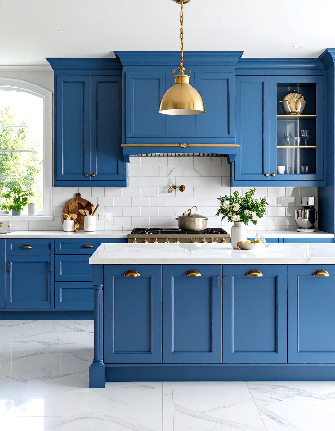 French Blue Cabinet Kitchen with Zellige Tile Backsplash - 25 Blue French Country Kitchen Ideas