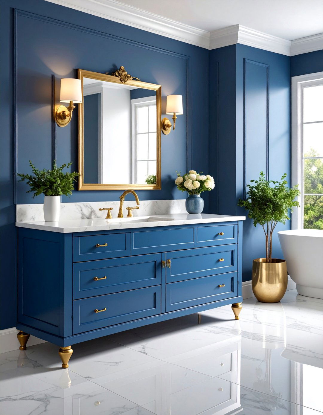French Blue Vanity with Vintage Hardware - 25 Blue Bathroom Vanity Ideas