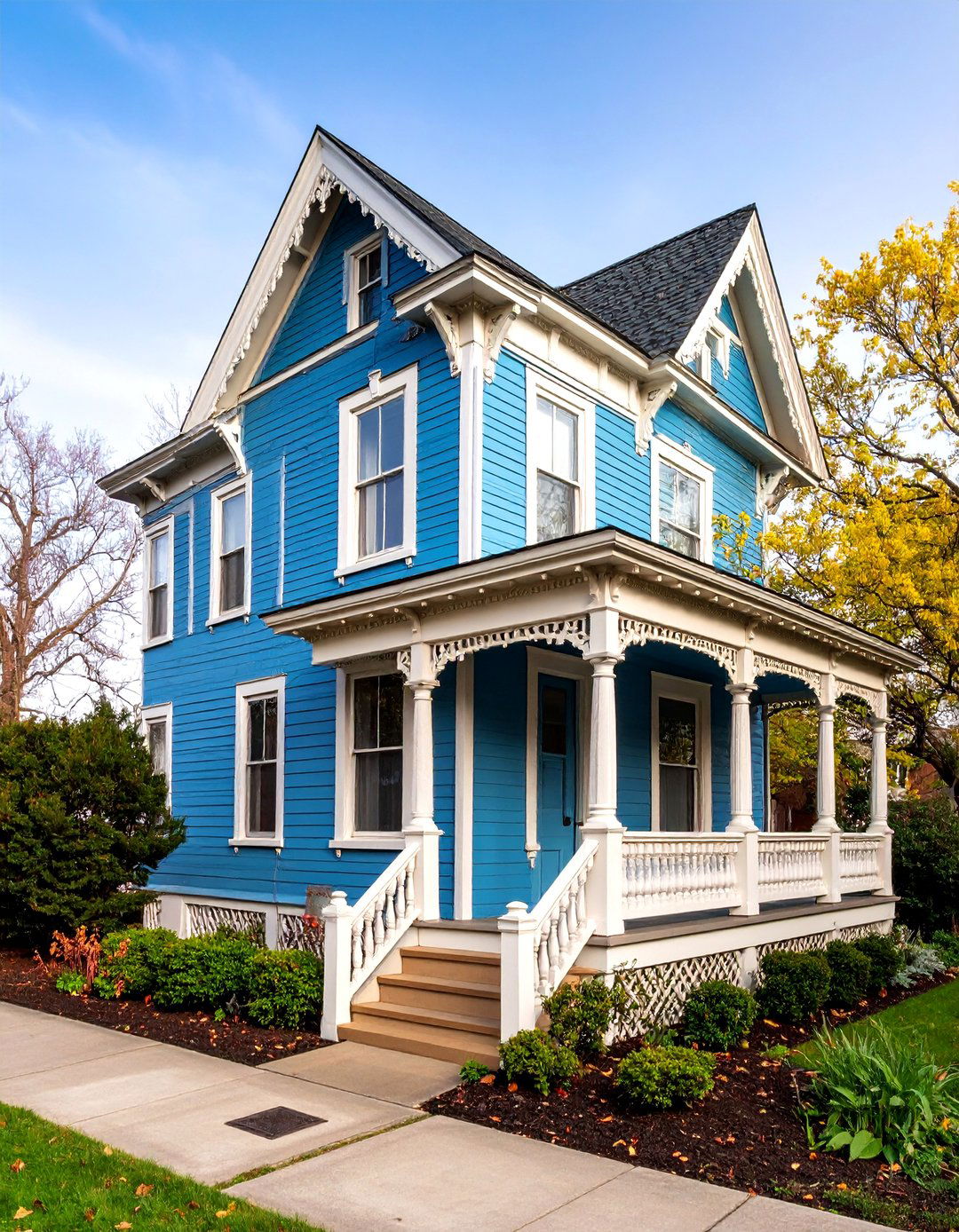 French Blue Victorian with Ivory Accents - 25 blue victorian house colors