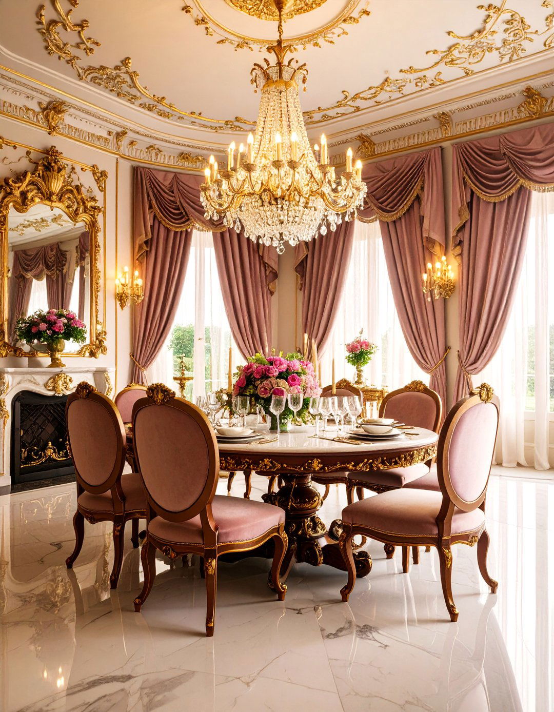 French Chateau Dining Room with Crystal Chandelier - 25 French Country Dining Room Ideas