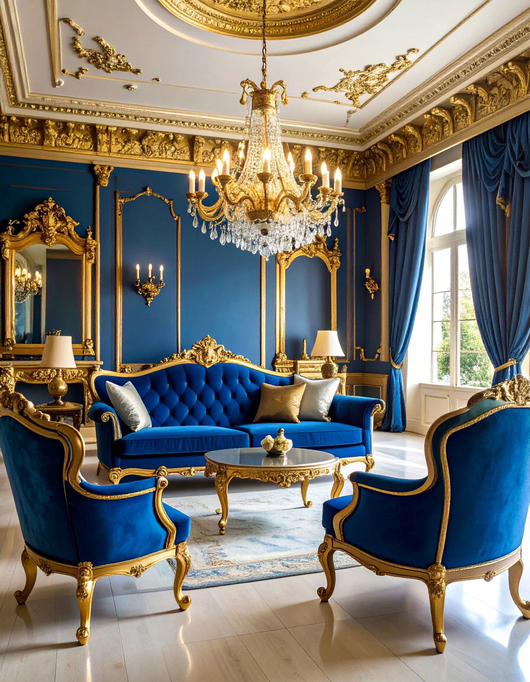 French Chateau Living Room with Ornate Gold Accents - 25 Castle Living Room Ideas