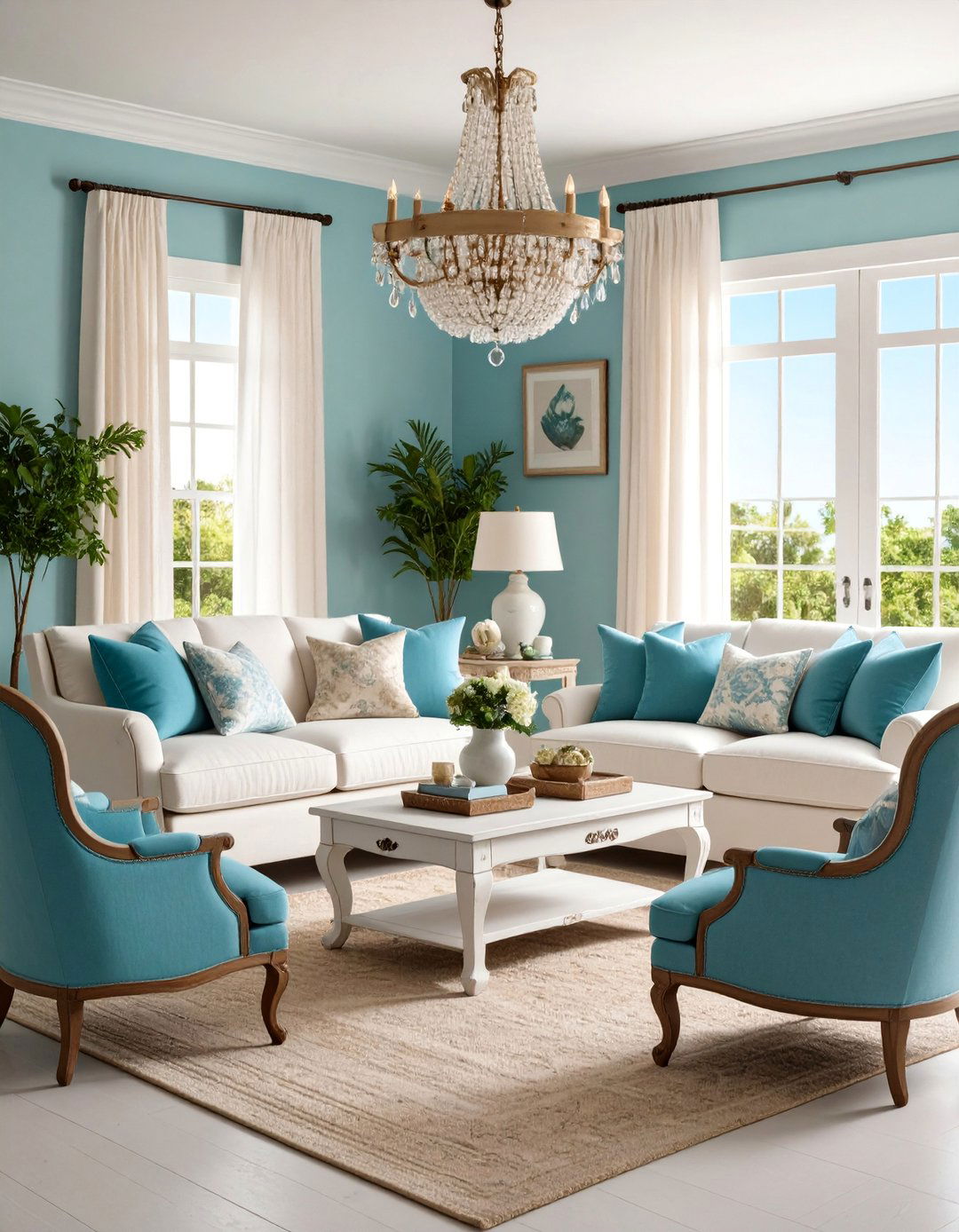French Coastal Living Room with Provincial Elegance - 25 Coastal Living Room Ideas