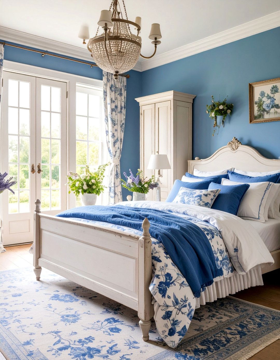 French Country Bedroom with Toile Patterns - 25 Parisian Themed Bedroom Ideas
