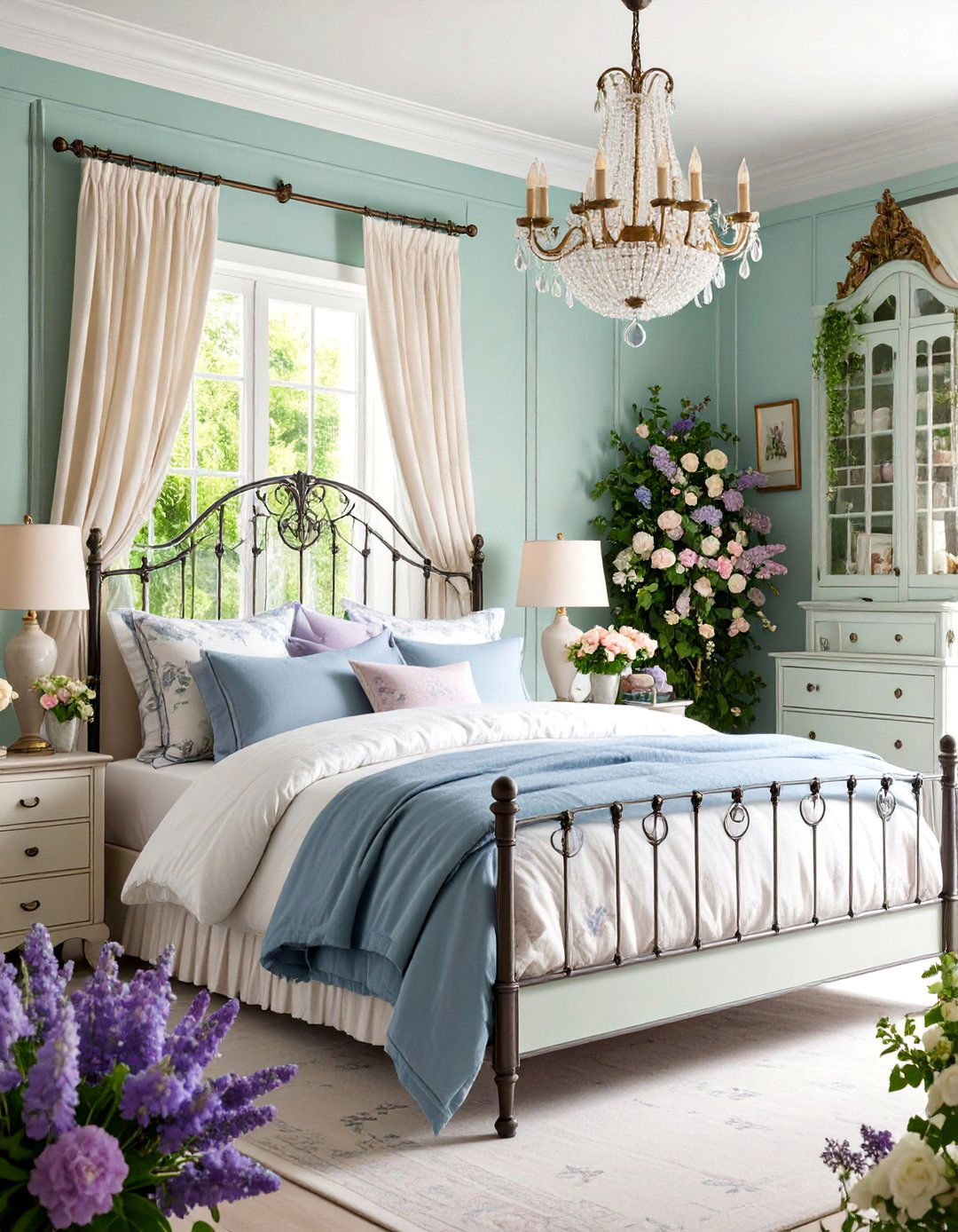 French Country Bedroom with Vintage Charm and Floral Patterns - 25 Large Bedroom Design Ideas