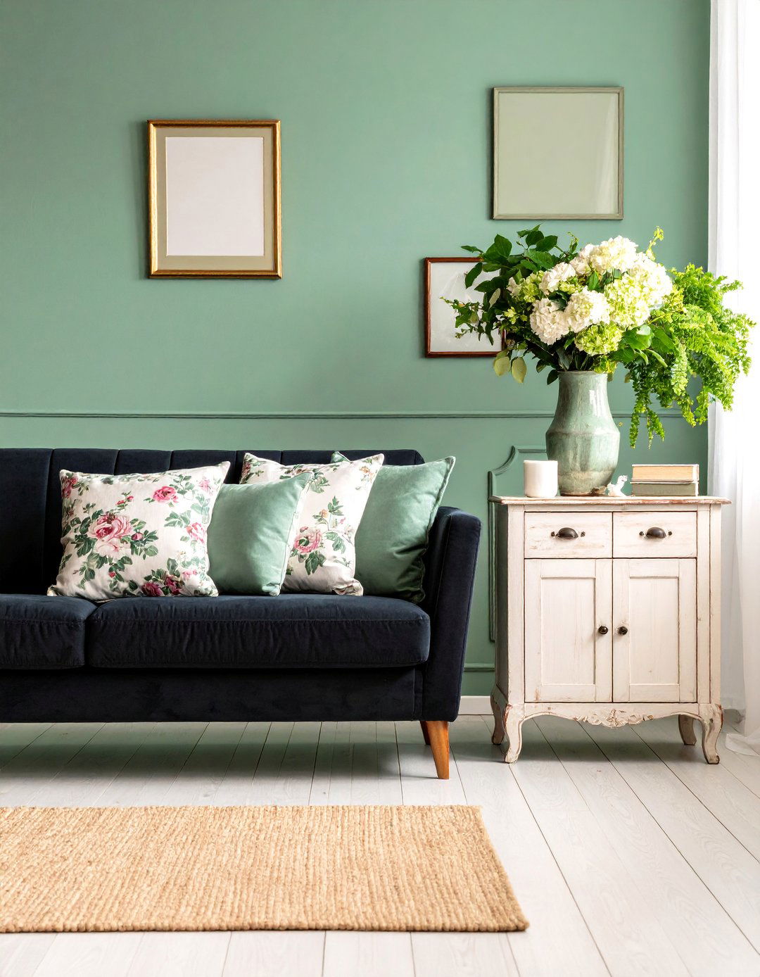 French Country Black Sofa with Toile Accents - 25 Living Room Ideas With Black Couches