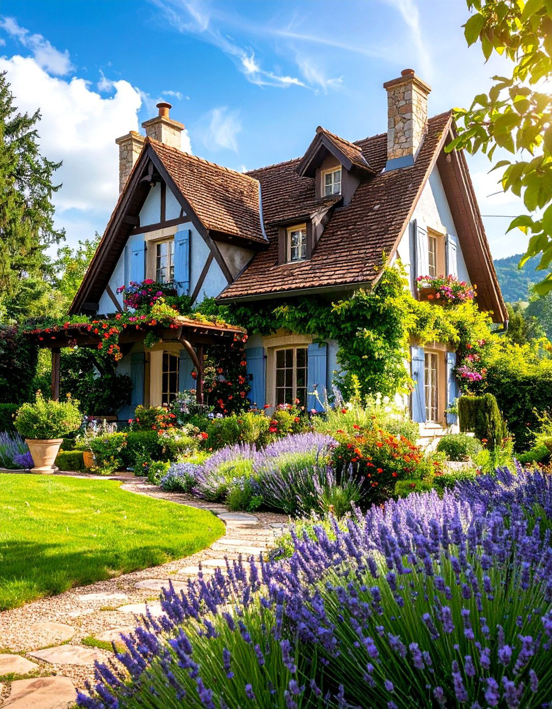 French Country Blue Exterior Home with a Brown Roof - 25 blue exterior home with a brown roof ideas