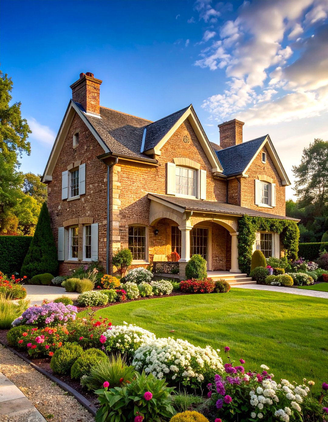 French Country Brick with Limestone Elements - 25 Brick Houses With Stone Accents