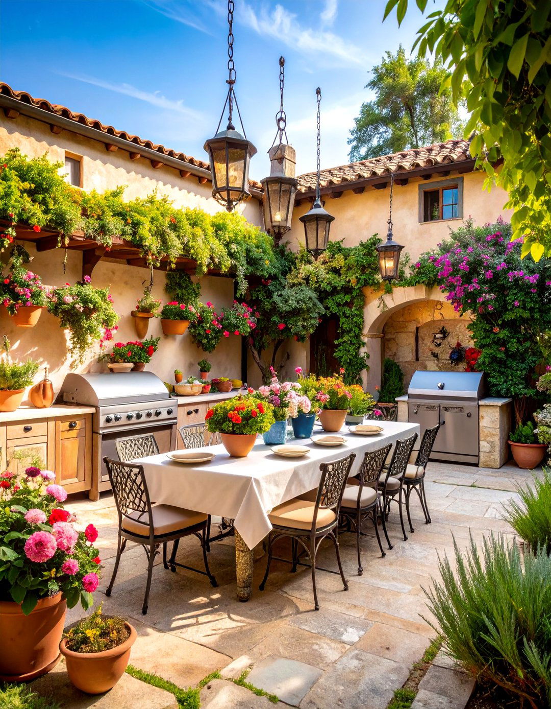 French Country Chateau with Limestone Features - 25 Luxury Outdoor Kitchen Ideas