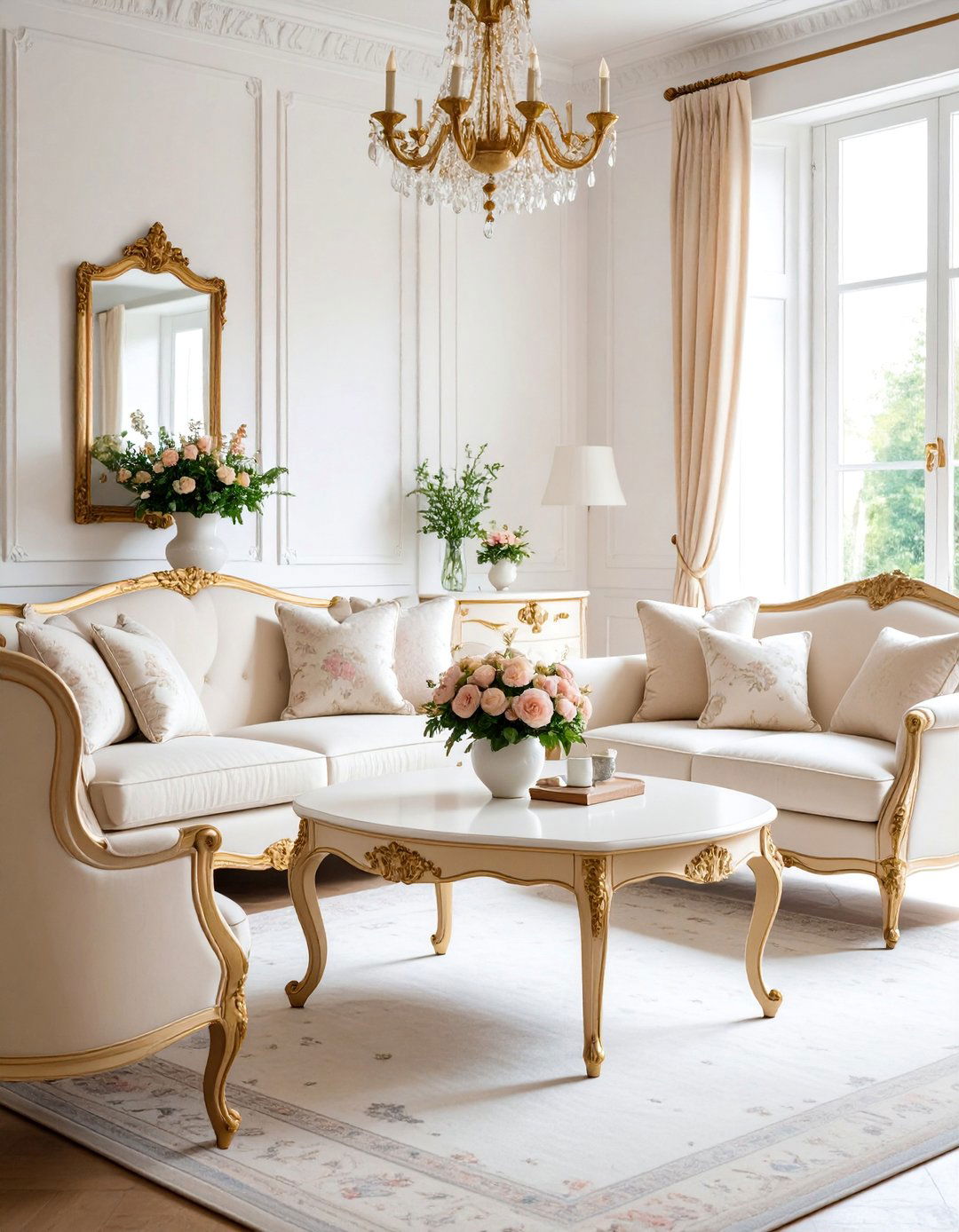 French Country Cream Living Room with Gold Provincial Touches - 25 Cream and Gold Living Room Ideas