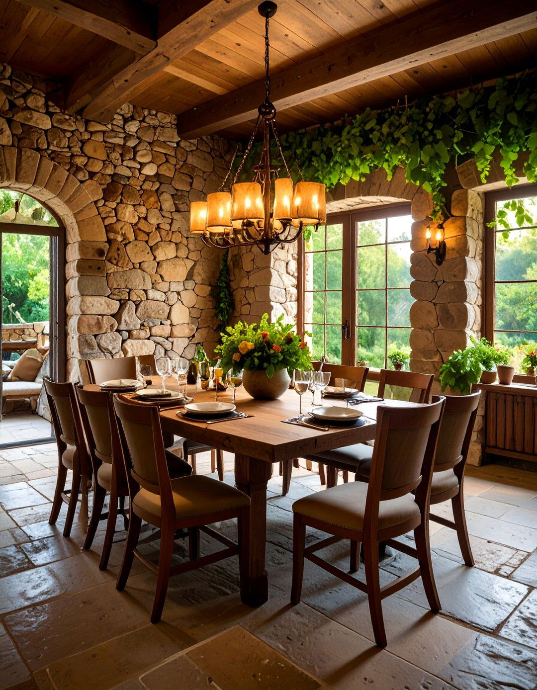 French Country Dining Room with Stone Accents - 25 French Country Dining Room Ideas