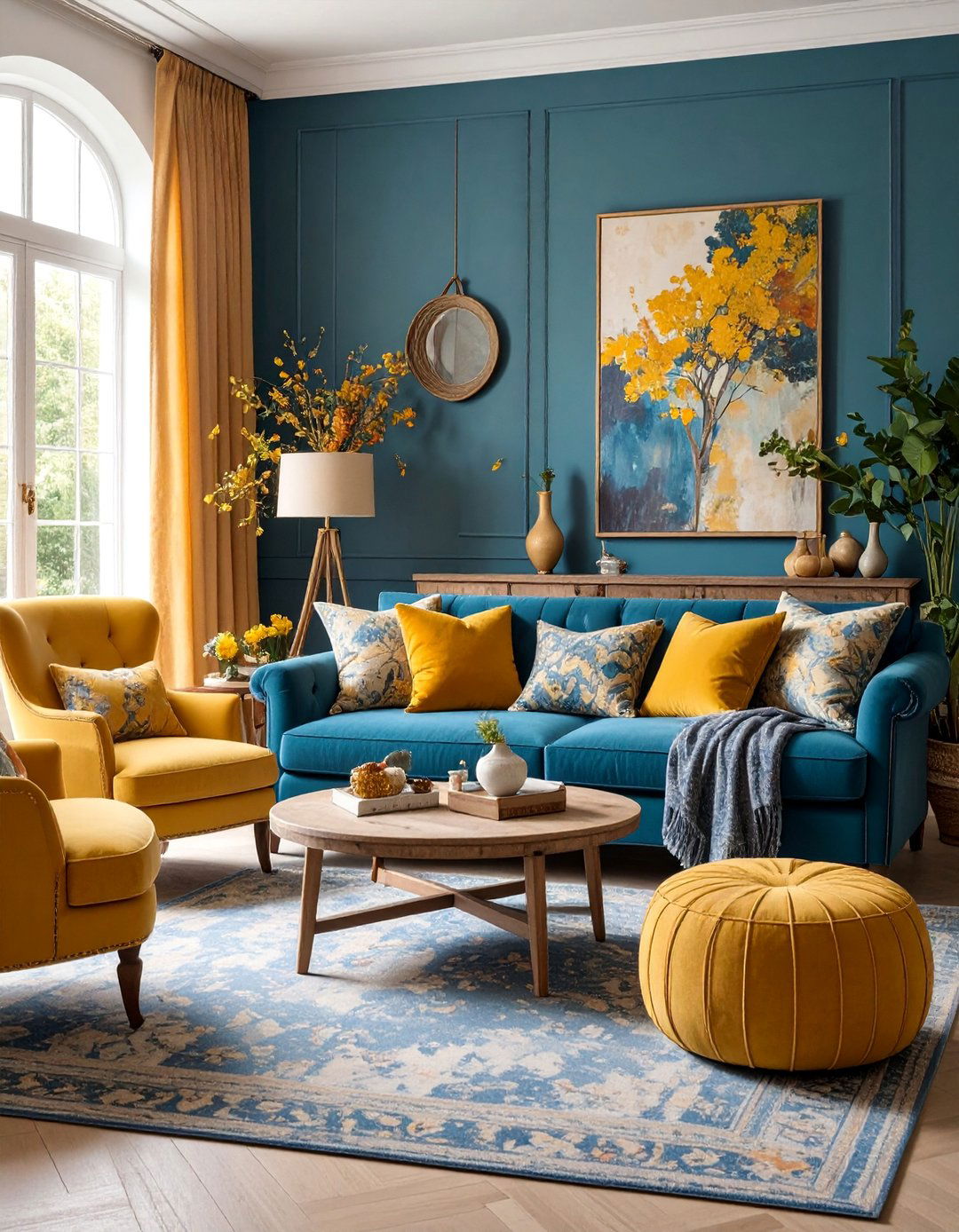 French Country Eclectic Living Room with Modern Art - 25 Eclectic Living Room Ideas